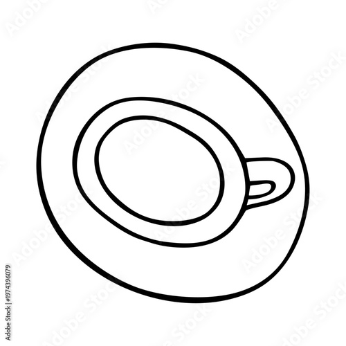 Coffee doodle mug, steaming dolce vita hot drink mug nice mood beverage. Simple hand drawn morning routine design, cafe minimalist decoration sketch icon, caffeine symbol. Isolated. Vector