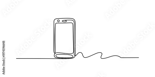 Minimalist continuous line drawing of a generic smartphone isolated on a plain white background Vector, illustration