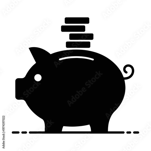 Vector of a piggy bank with coins being inserted for savings