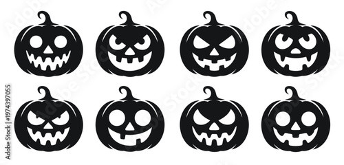 Collection of halloween pumpkin faces with different 