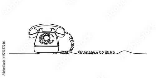 A minimalist single continuous line drawing of a classic rotary telephone on a plain background Vector, illustration