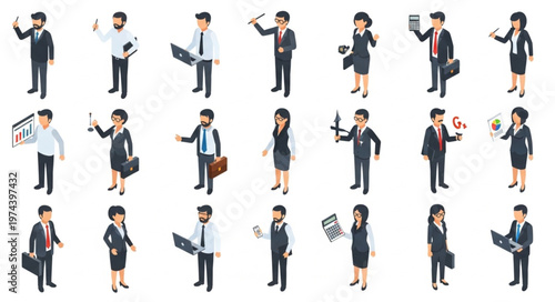Diverse Business Professionals Set Various Office Poses.