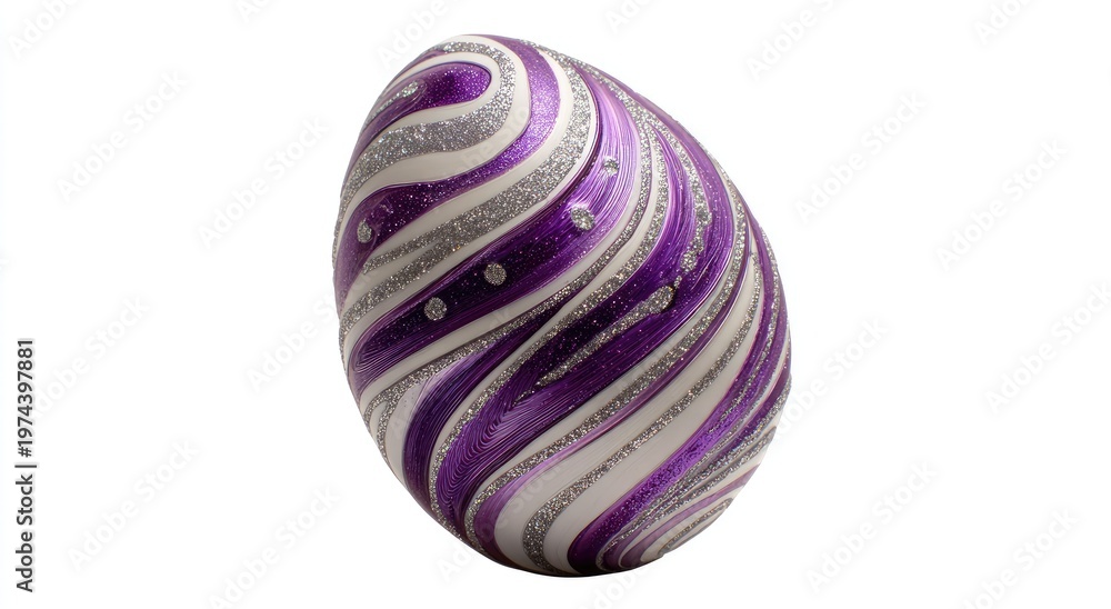 Fototapeta premium Detailed purple and silver striped decorative egg with glitter accents
