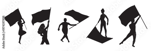 Color guard flags marching band silhouette 