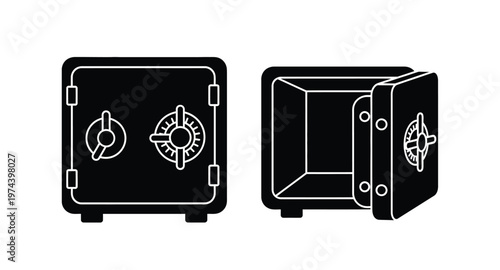 Two black safe silhouettes one open on transparent background