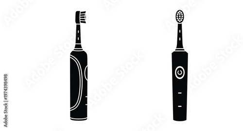 Two electric toothbrushes in a simple design on transparent background silhouette