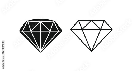 Two black diamond shapes differing in facet detail on transparent background silhouette
