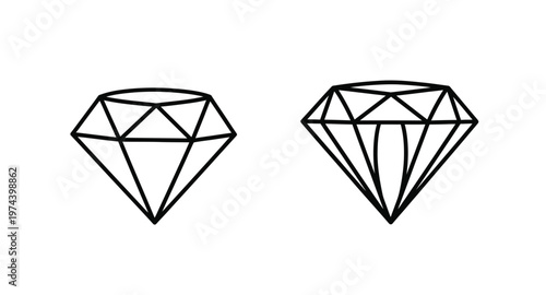Two black diamond outlines differing cuts on transparent background silhouette