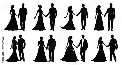 elegant couple silhouettes man and woman holding hands 