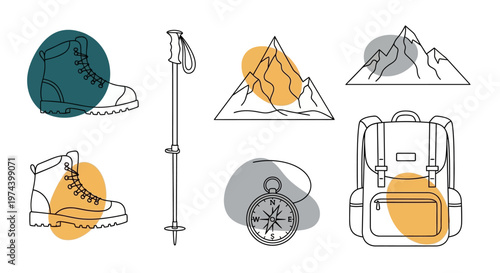 Monochrome line art illustration of DJ equipment including turntable headphones mixer and speakers.