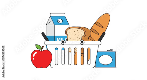 Monochrome line art illustration of DJ equipment including turntable headphones mixer and speakers.