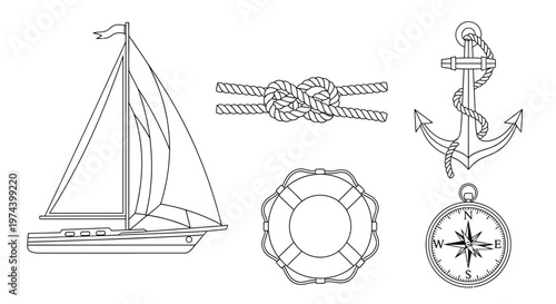 Monochrome line art illustration of DJ equipment including turntable headphones mixer and speakers.