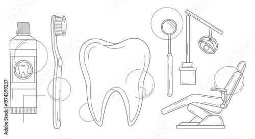 Monochrome line art illustration of DJ equipment including turntable headphones mixer and speakers.