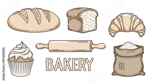 Monochrome line art illustration of DJ equipment including turntable headphones mixer and speakers.