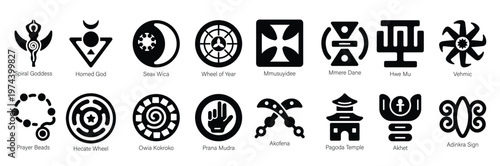 pack of spiritual adinkra symbols solid icons 
