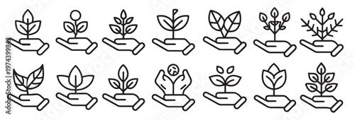  plant sprout in the hand related editable stroke outline 