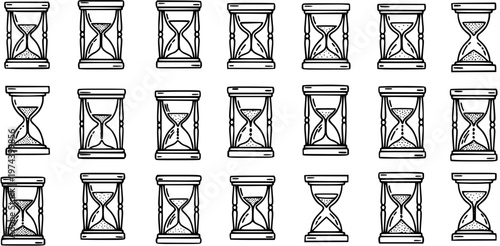 Black and White Line Art Illustration of Hourglasses - Time Concept