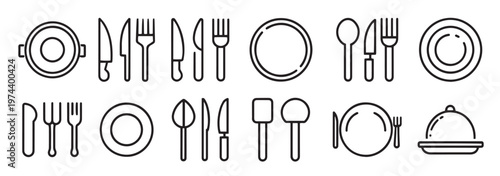 plate knife and fork related editable stroke outline icon