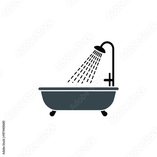 Vector of a clawfoot bathtub with a showerhead attached above it