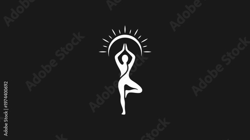Yoga Pose with Sunburst Logo Design