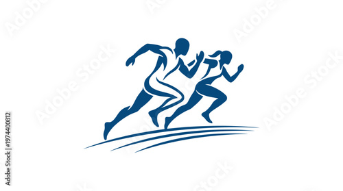 Dynamic Runners Sprinting Towards Success in Blue Logo