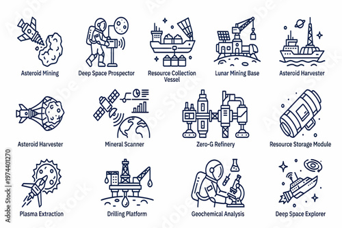 Astronauts conduct geochemical analysis on a drilling platform at a lunar mining base.