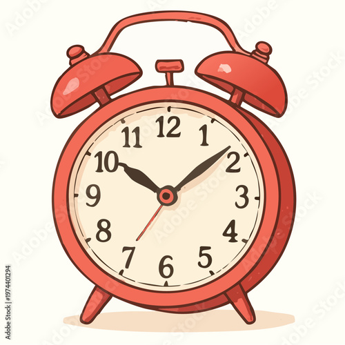 A red alarm clock with a white face and black numbers