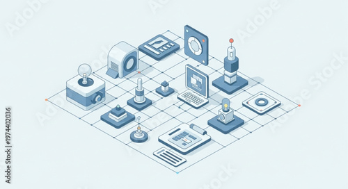 Isometric Artificial Intelligence Network Technology Illustration.