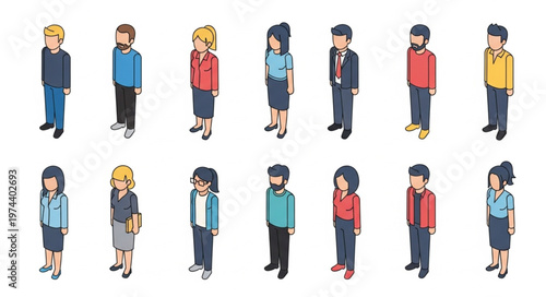 Isometric Cartoon People Collection Standing Full Body Characters.