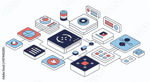 Isometric cloud computing platform with connected modules.