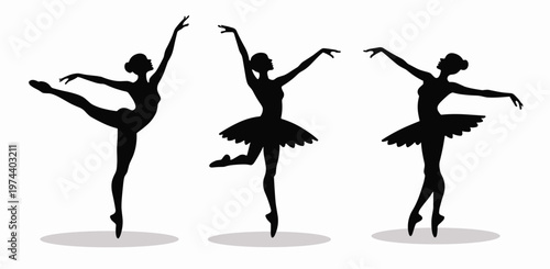 silhouettes of three female ballet dancers gracefully pose