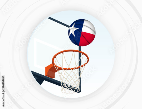 Texas Flag Themed Basketball in Motion, Scoring Moment in Basketball Game.