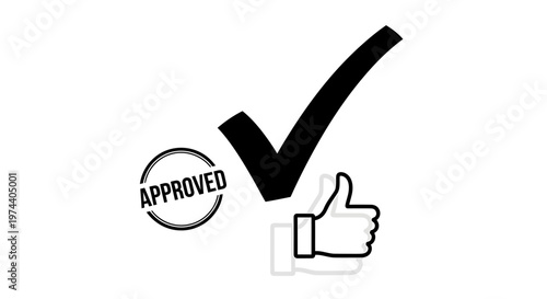 Approved Check Mark and Thumbs Up Icon Representing Success and Approval.
