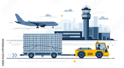 Airport Ground Support Equipment Towing Cargo Container for Air Travel.