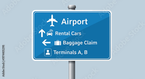 Airport Sign Directing Travelers to Various Services and Terminals.