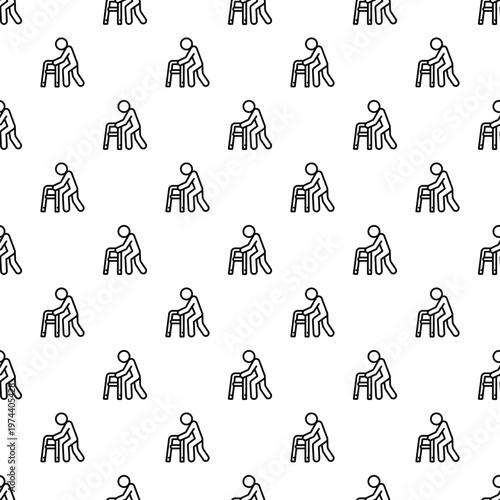 Person using a walking frame for support in a repeating disabled accessibility pattern