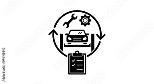 Automotive Repair and Maintenance Icon Depicting Car Service and Checklist.