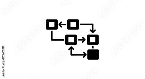 Black and white diagram of a process flow chart on white background.