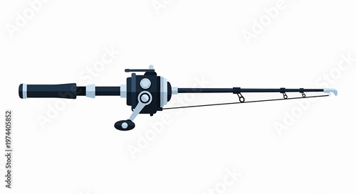 Black and White Fishing Rod Isolated on White Background.
