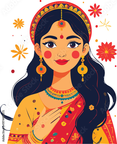 Fashion vector illustration of a glamorous woman with flowers and butterflies