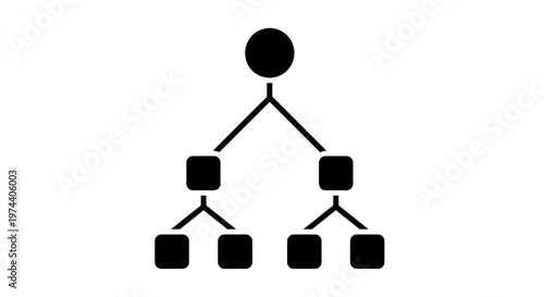 Black and white tree diagram representing hierarchical structure and relationships.