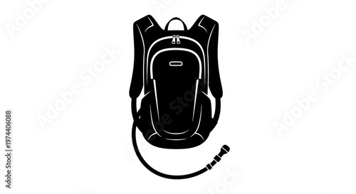 Black Backpack with White Outline Details.