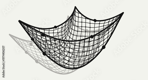 Black fishing net isolated on white background with shadows.
