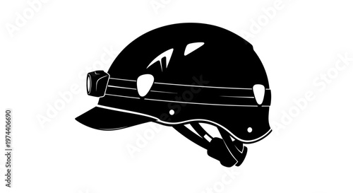 Black Safety Helmet with Headlamp for Construction and Safety.