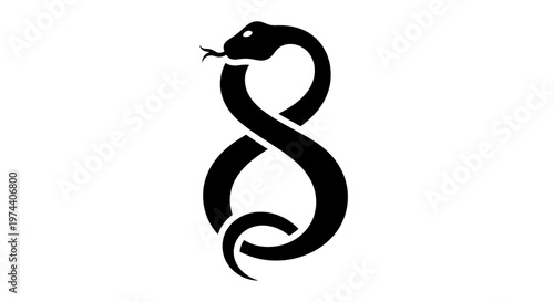 Black Snake Symbolizing Infinity and Eternity on White Background.