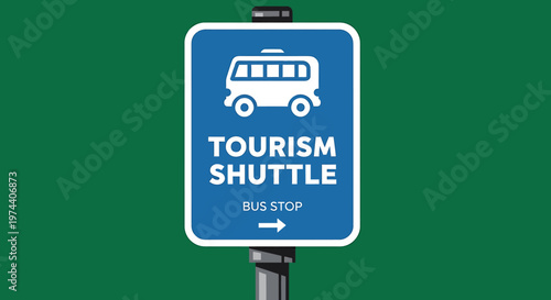 Blue and White Tourism Shuttle Bus Stop Sign.