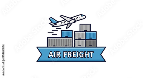 Air Freight Delivery Service - Airplane Flying Above Cargo Containers.