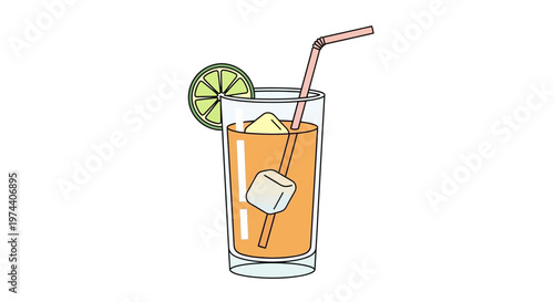 Orange cocktail with lime and ice.