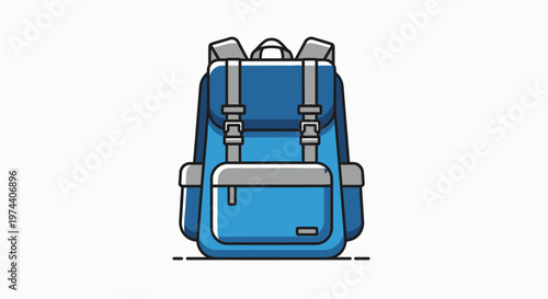 Blue Backpack with Grey Straps.