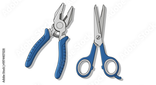 Blue handled scissors and nail clippers.